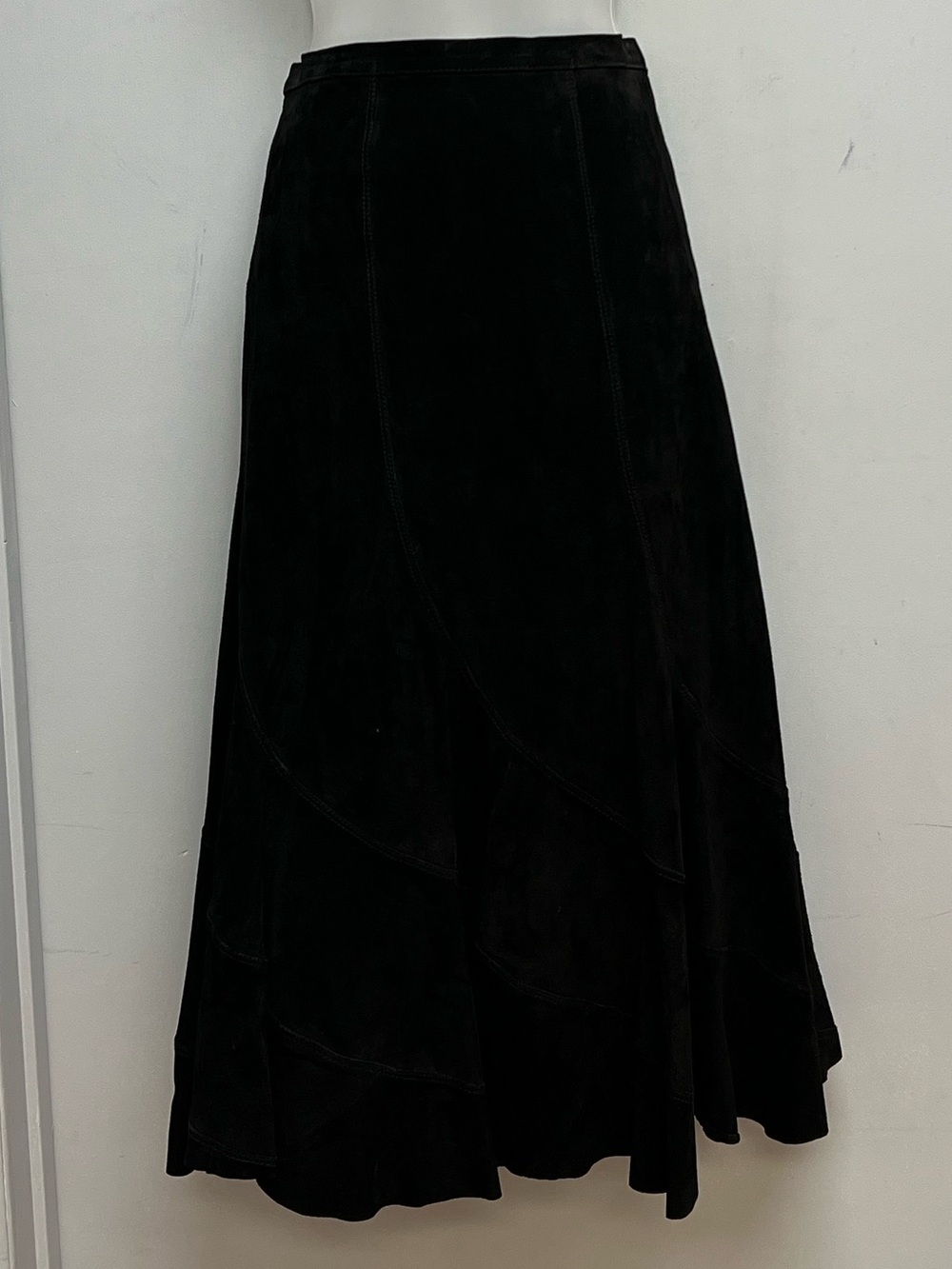 Live a Little Black Leather Midi Skirt Size 4 Flared Panel Genuine Leather Skirt
